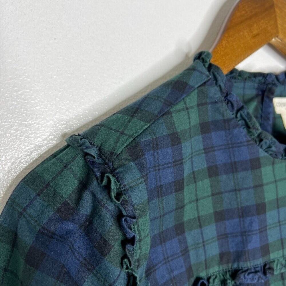 Crewcuts Girls Green Blue Plaid Long Sleeve Top Size 14 Classic Ruffle Detail